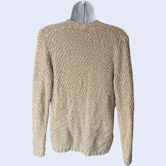 Small Cozy Shimmer Cardigan Beige Gold Metallic Knit Relaxed Y2K - Picture 2 of 7